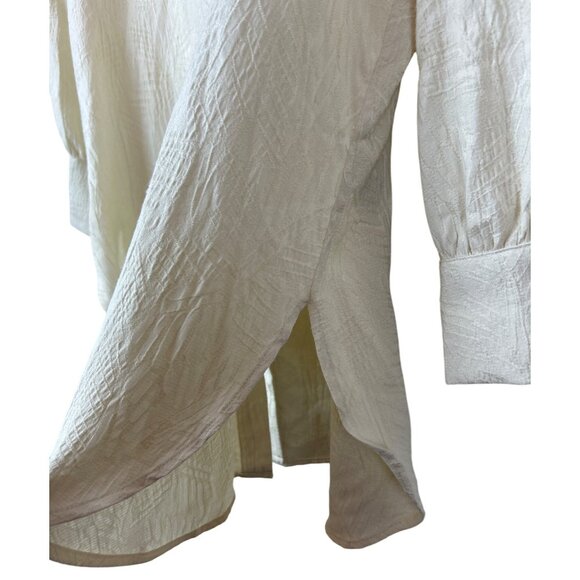 Karl Lagerfeld Paris Women's M Button-Up Blouse Ivory Flowy Textured Top - Picture 8 of 13